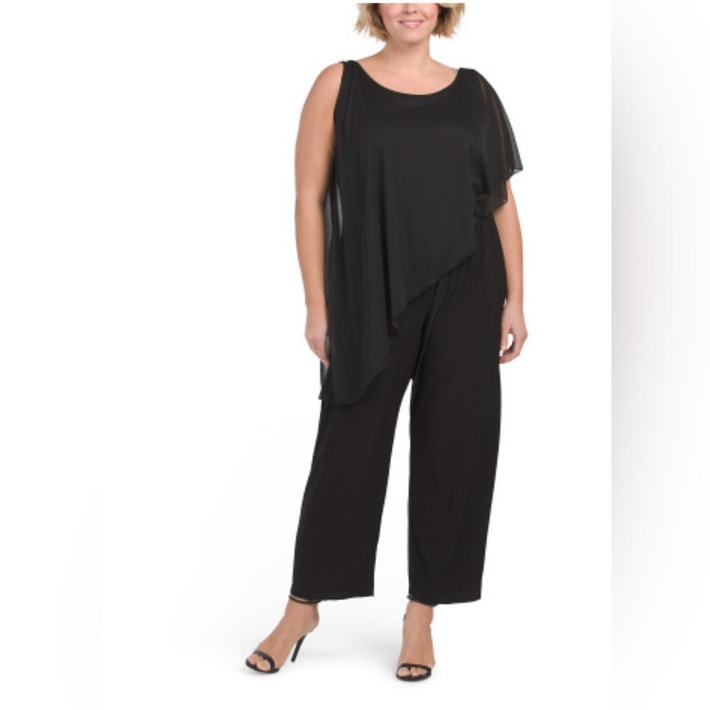 NEW TIANA B Plus Cascade Ruffle Overlay Jumpsuit in Black 1X